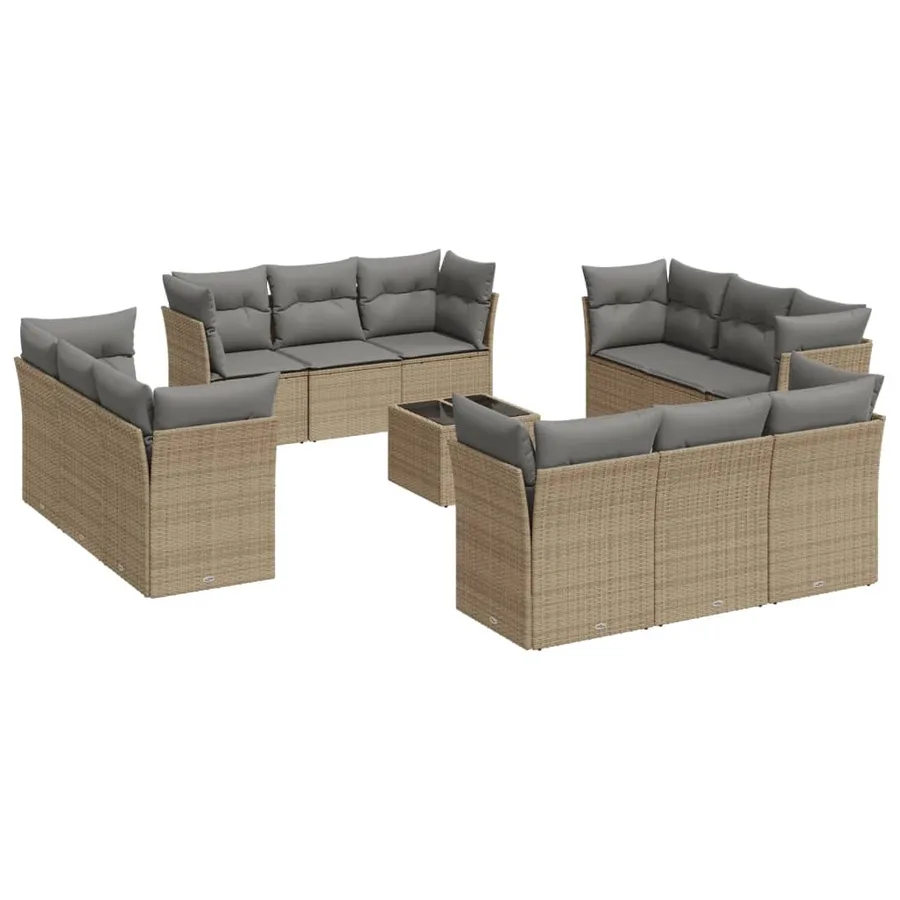 Salon de jardin avec coussins 13 pcs beige résine tressée - 2