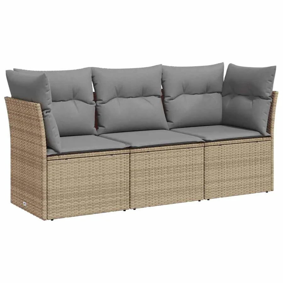 Salon de jardin avec coussins 3 pcs beige résine tressée - 2