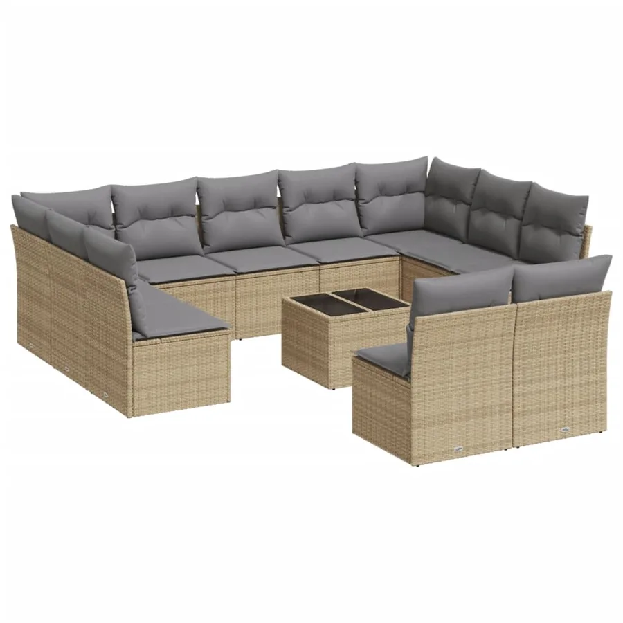 Salon de jardin avec coussins 12 pcs beige résine tressée - 2