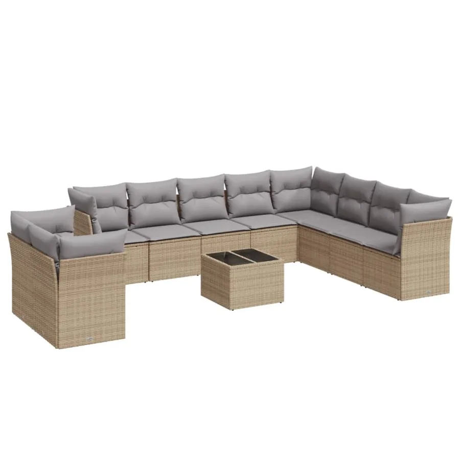 Salon de jardin 11 pcs avec coussins beige résine tressée - 2