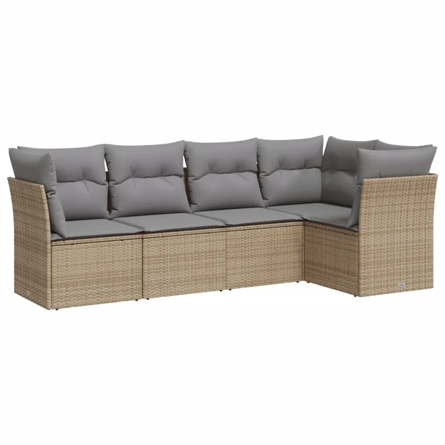 Salon de jardin avec coussins 5 pcs beige résine tressée - 2