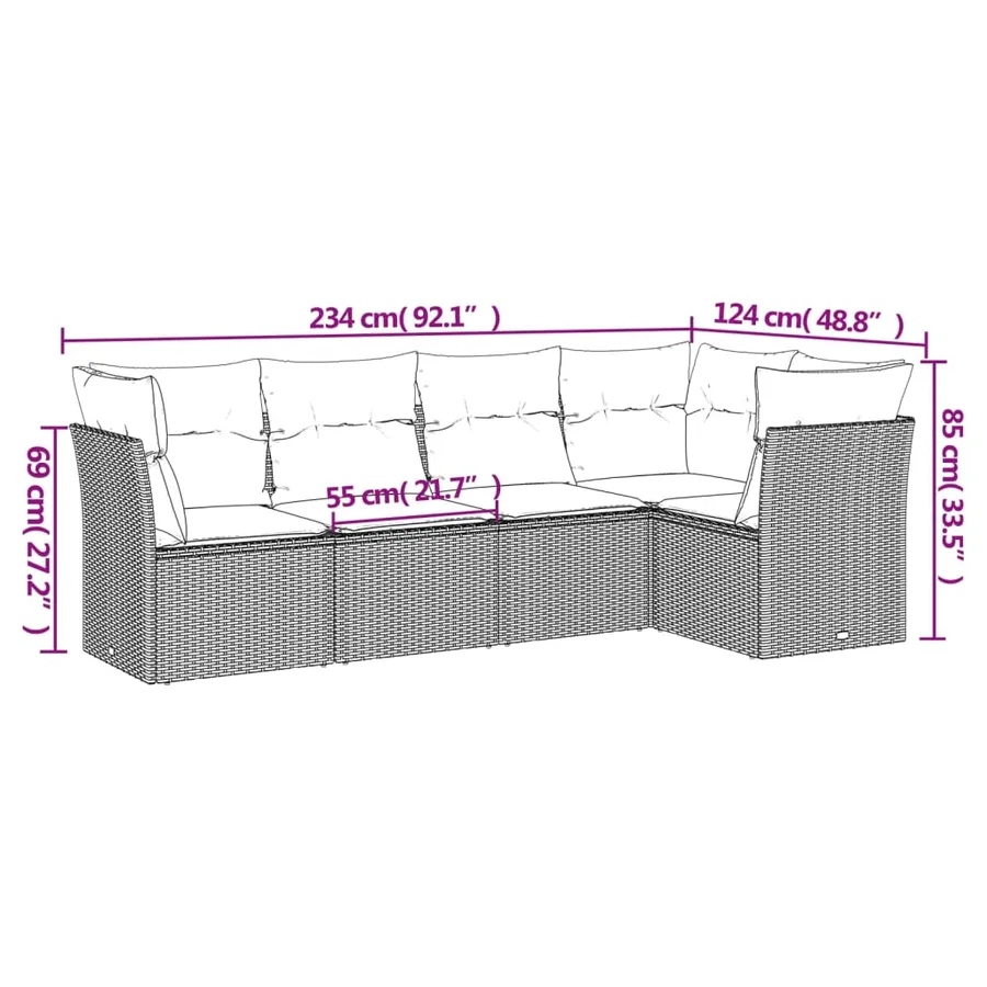 Salon de jardin avec coussins 5 pcs beige résine tressée - 3