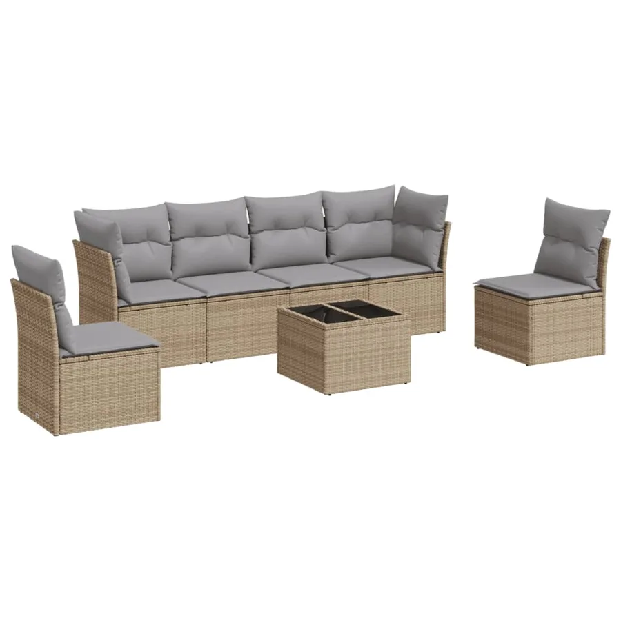 Salon de jardin avec coussins 7 pcs beige résine tressée - 2