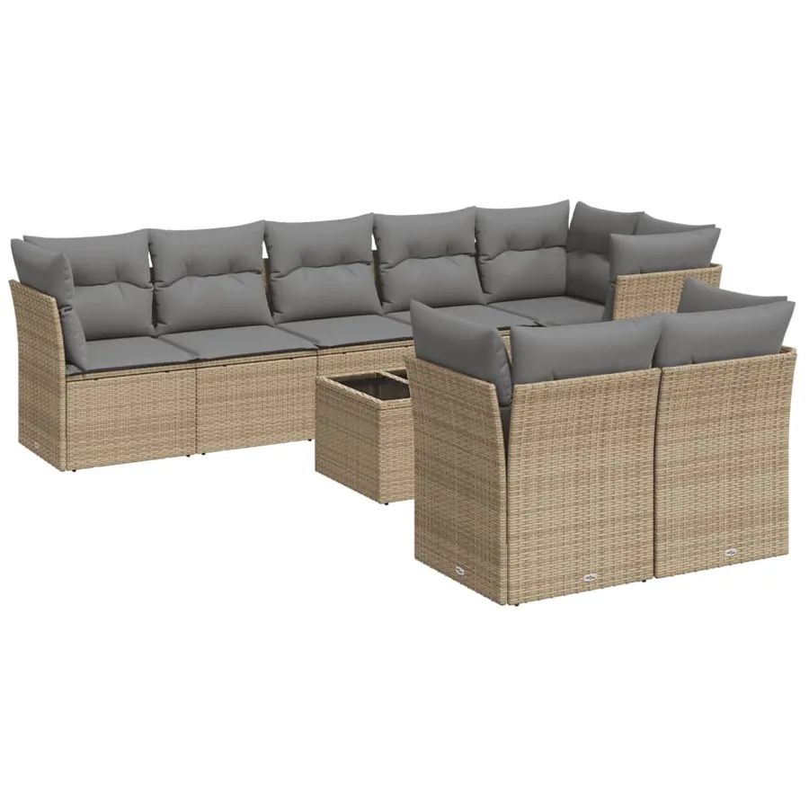 Salon de jardin avec coussins 9 pcs beige résine tressée - 2