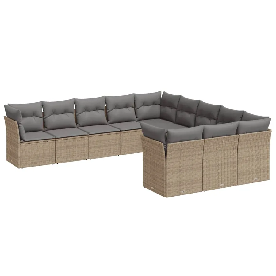 Salon de jardin 11 pcs avec coussins beige résine tressée - 2