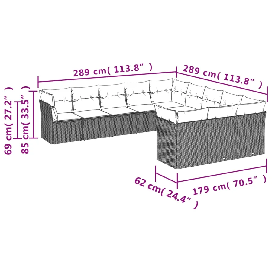 Salon de jardin 11 pcs avec coussins beige résine tressée - 3