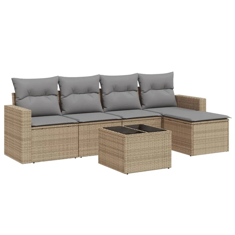 Salon de jardin avec coussins 6 pcs beige résine tressée - 2