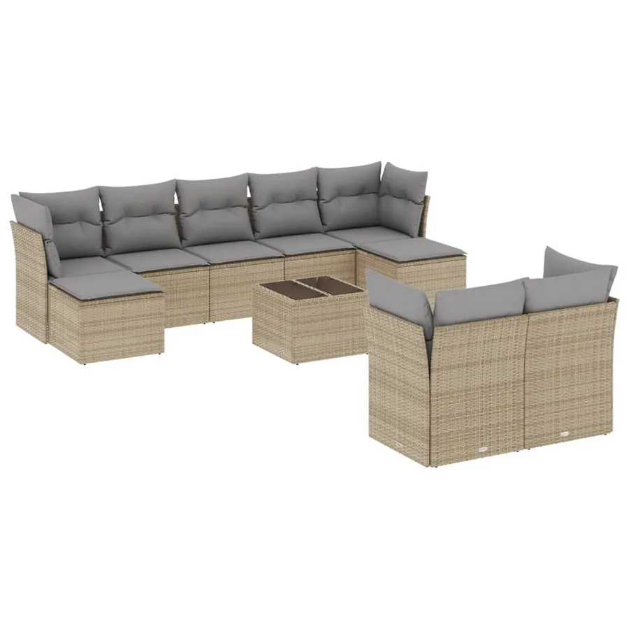 Salon de jardin avec coussins 10 pcs beige résine tressée - 2