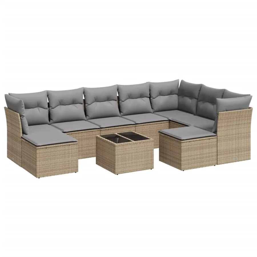 Salon de jardin avec coussins 10 pcs beige résine tressée - 2