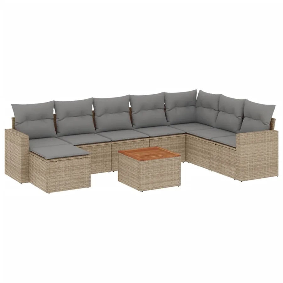 Salon de jardin avec coussins 9 pcs beige résine tressée - 2