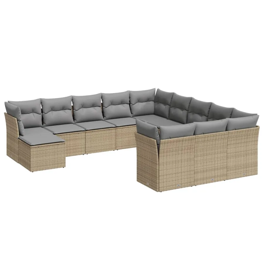 Salon de jardin avec coussins 12 pcs beige résine tressée - 2