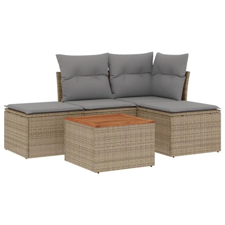 Salon de jardin avec coussins 5 pcs beige résine tressée - 2