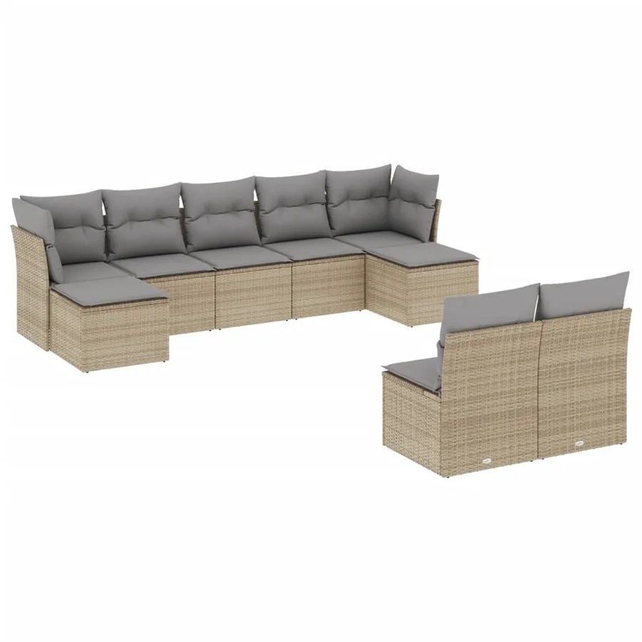 Salon de jardin avec coussins 9 pcs beige résine tressée - 2