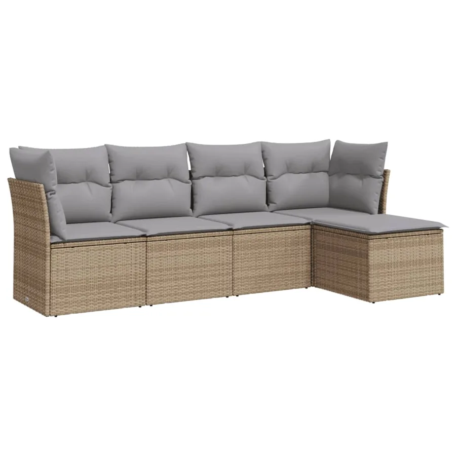 Salon de jardin avec coussins 5 pcs beige résine tressée - 2