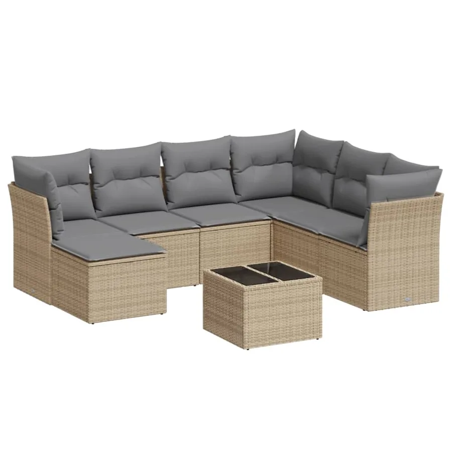 Salon de jardin avec coussins 8 pcs beige résine tressée - 2