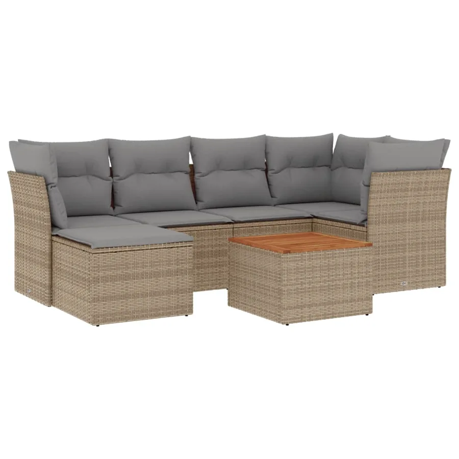 Salon de jardin avec coussins 7 pcs beige résine tressée - 2
