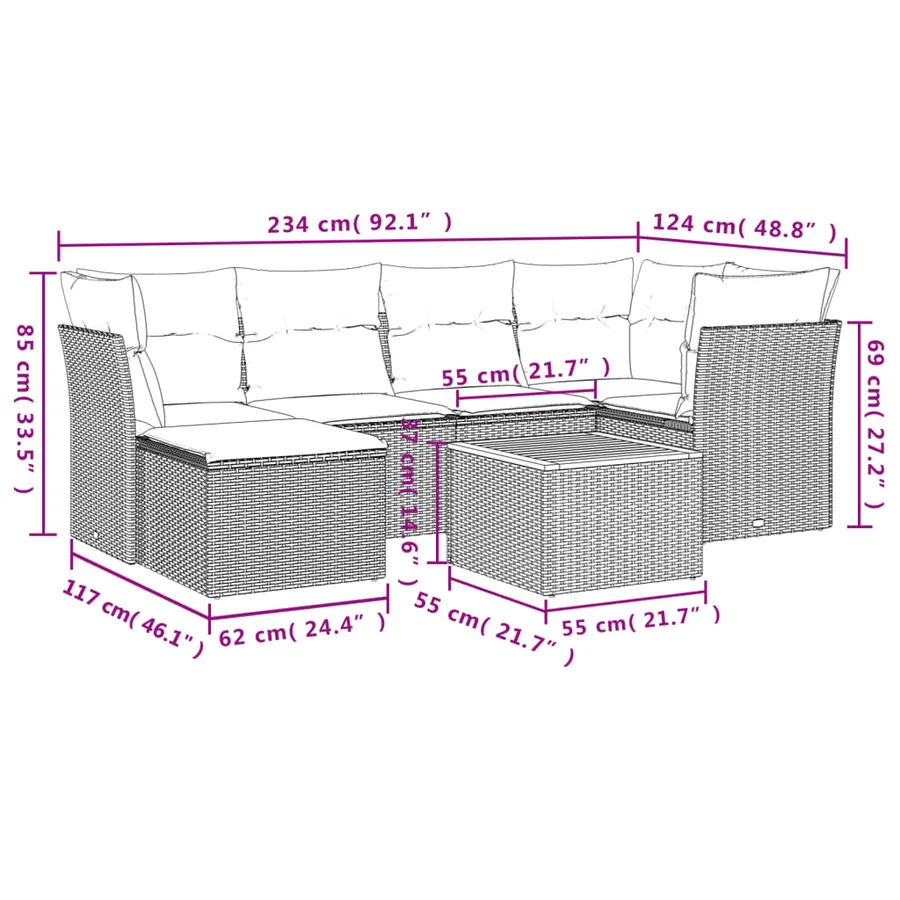 Salon de jardin avec coussins 7 pcs beige résine tressée - 3