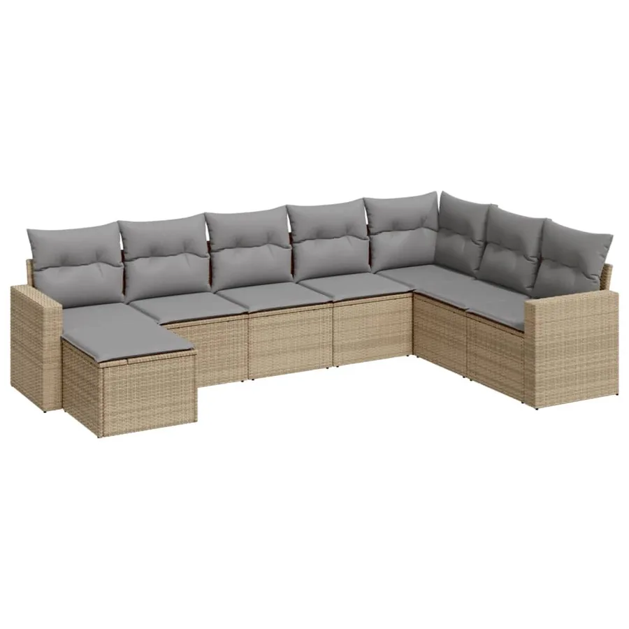 Salon de jardin avec coussins 8 pcs beige résine tressée - 2