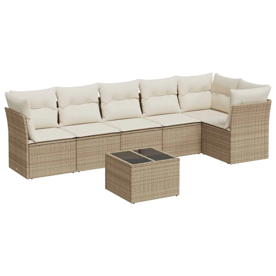 Salon de jardin avec coussins 7 pcs beige résine tressée - 2
