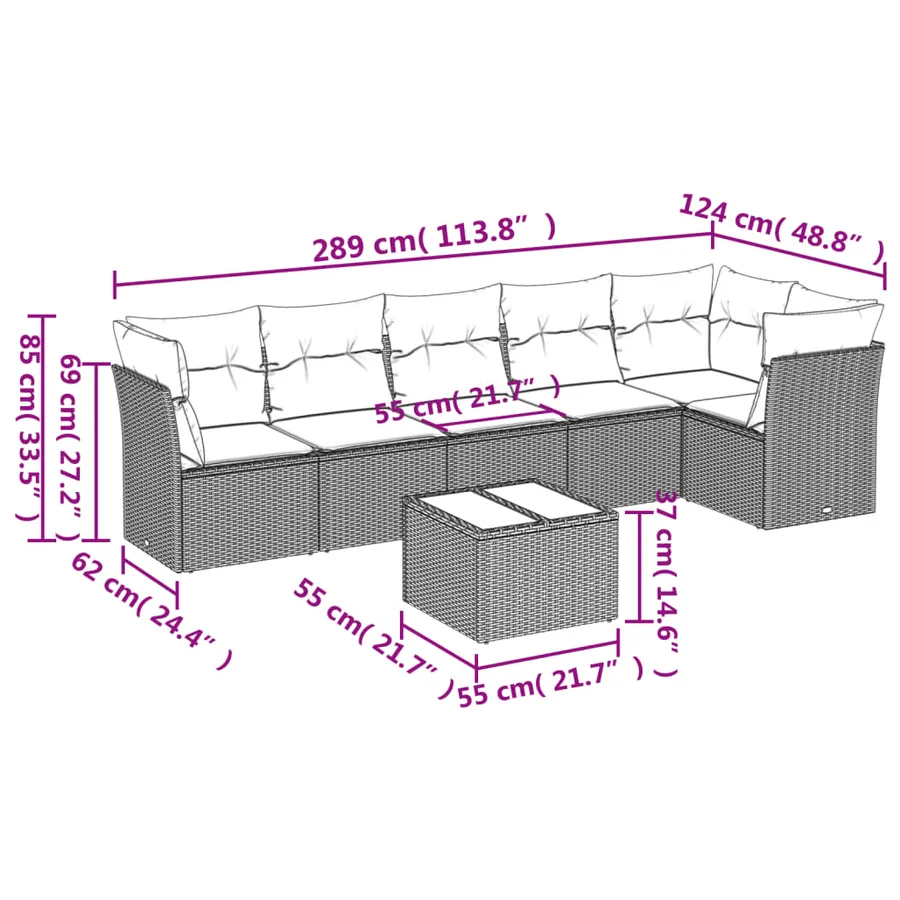 Salon de jardin avec coussins 7 pcs beige résine tressée - 3