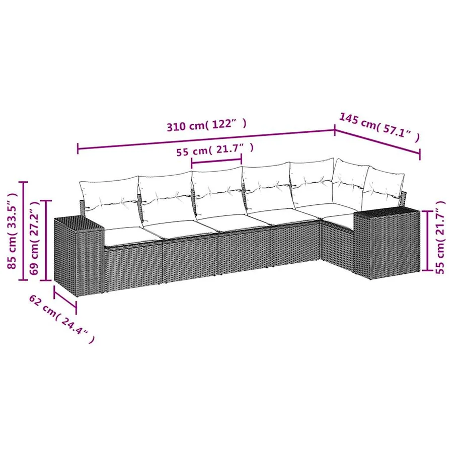 Salon de jardin avec coussins 6 pcs beige résine tressée - 7
