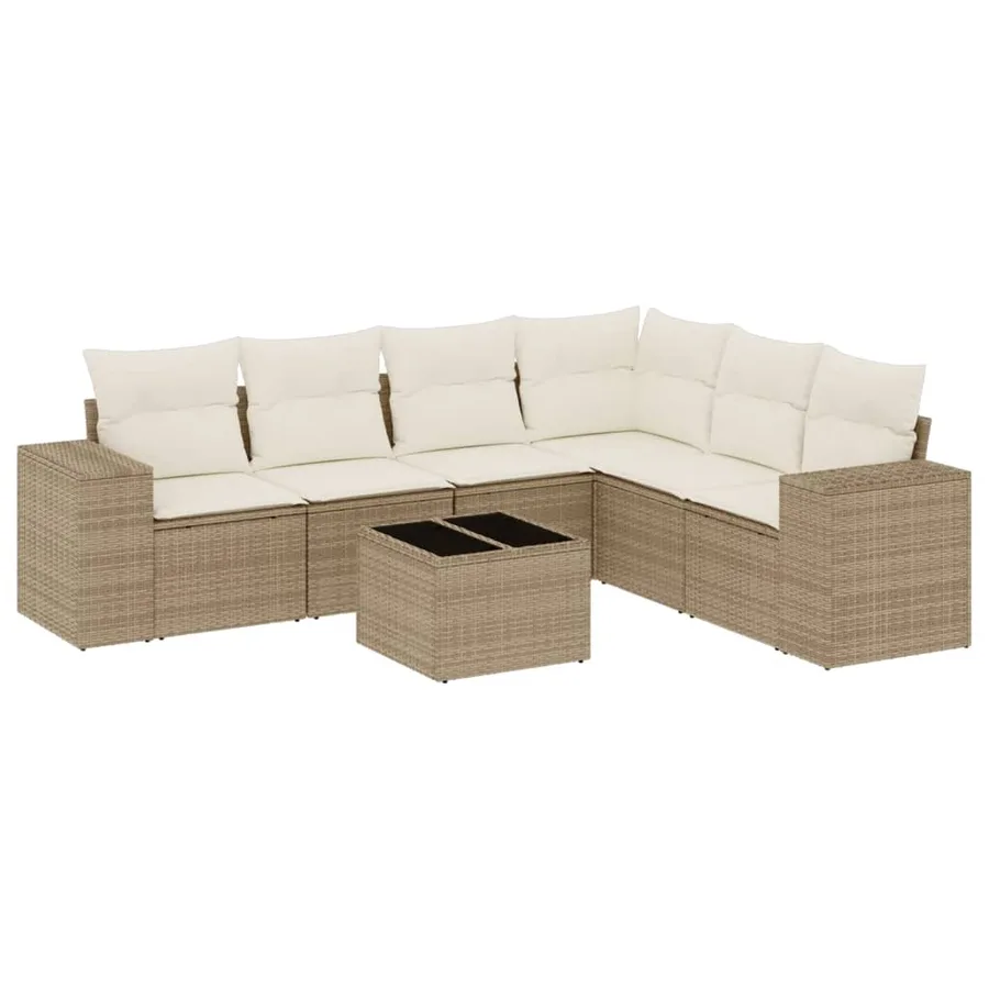 Salon de jardin avec coussins 7 pcs beige résine tressée - 2