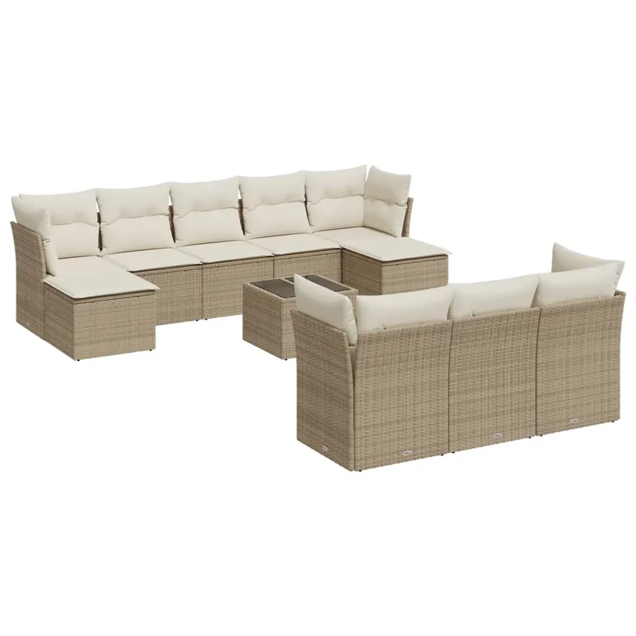 Salon de jardin 11 pcs avec coussins beige résine tressée - 2