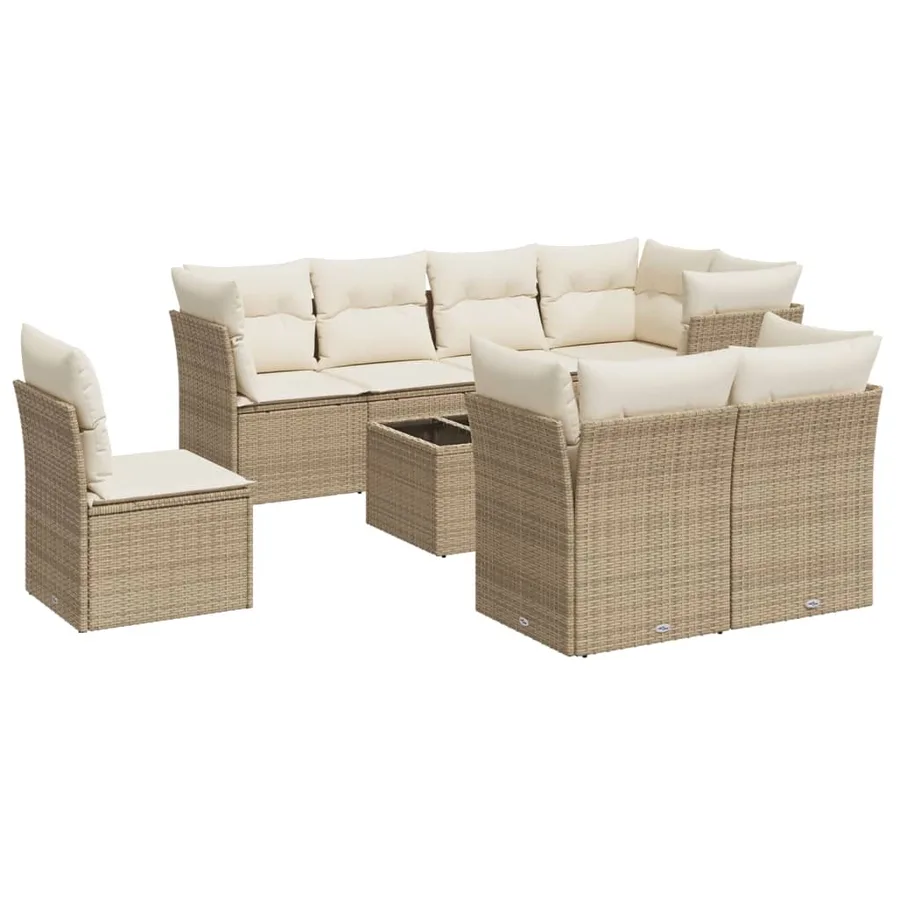 Salon de jardin avec coussins 9 pcs beige résine tressée - 2