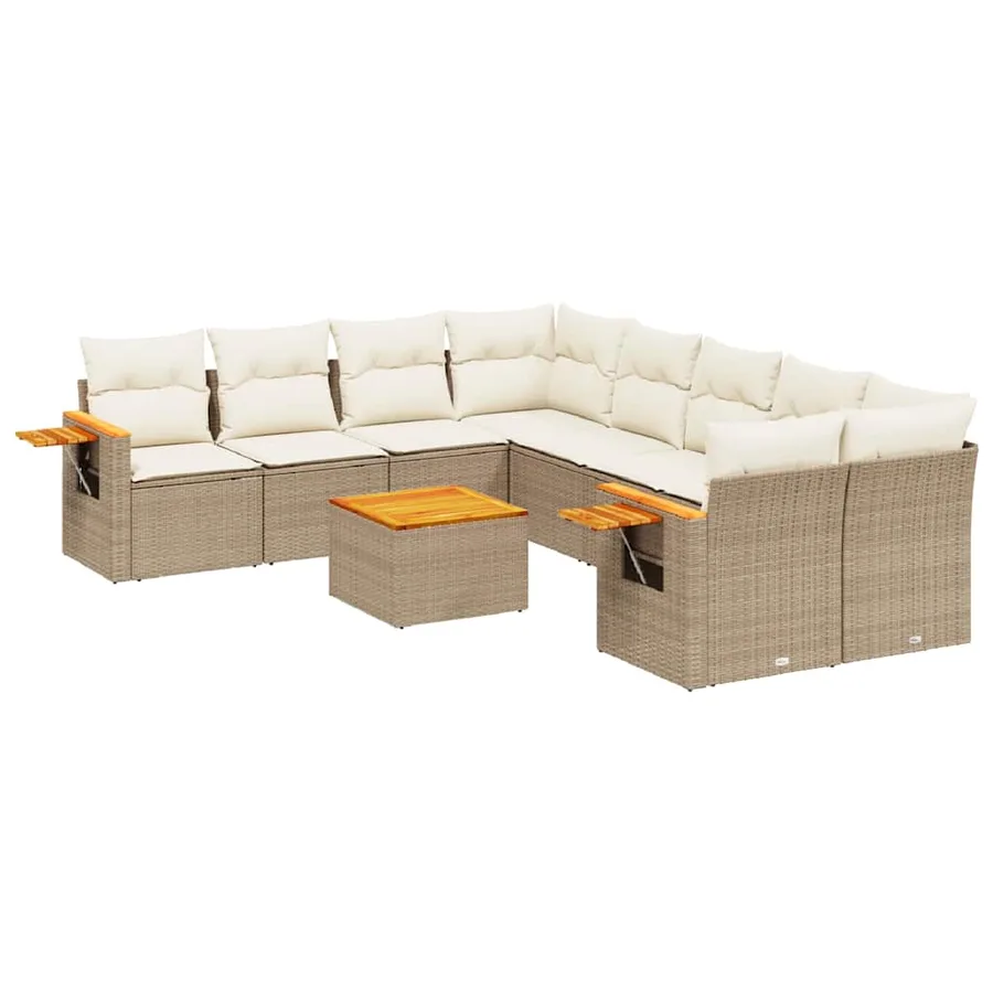 Salon de jardin avec coussins 9 pcs beige résine tressée - 2