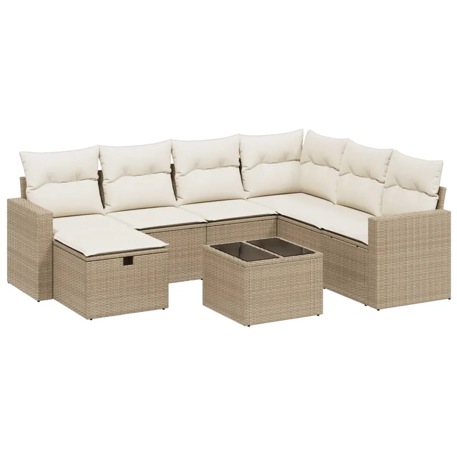 Salon de jardin avec coussins 8 pcs beige résine tressée - 2