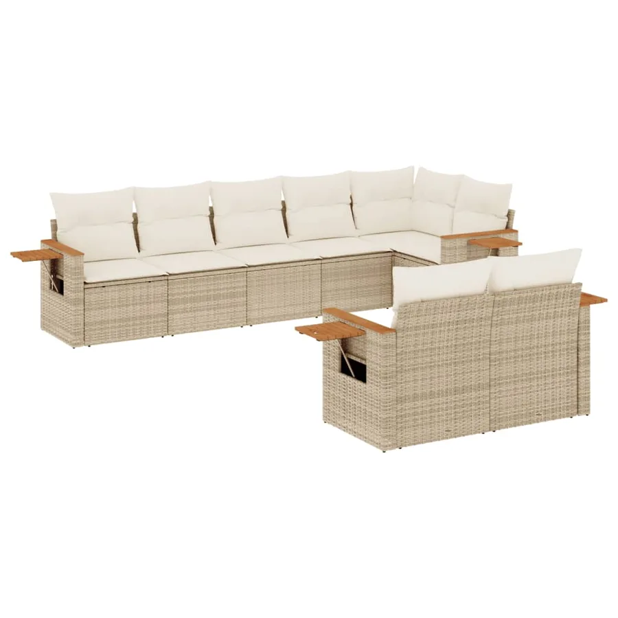 Salon de jardin avec coussins 8 pcs beige résine tressée - 2