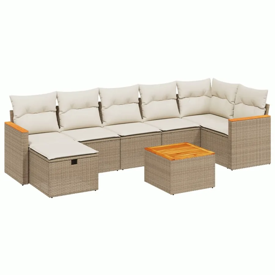Salon de jardin avec coussins 8 pcs beige résine tressée - 2