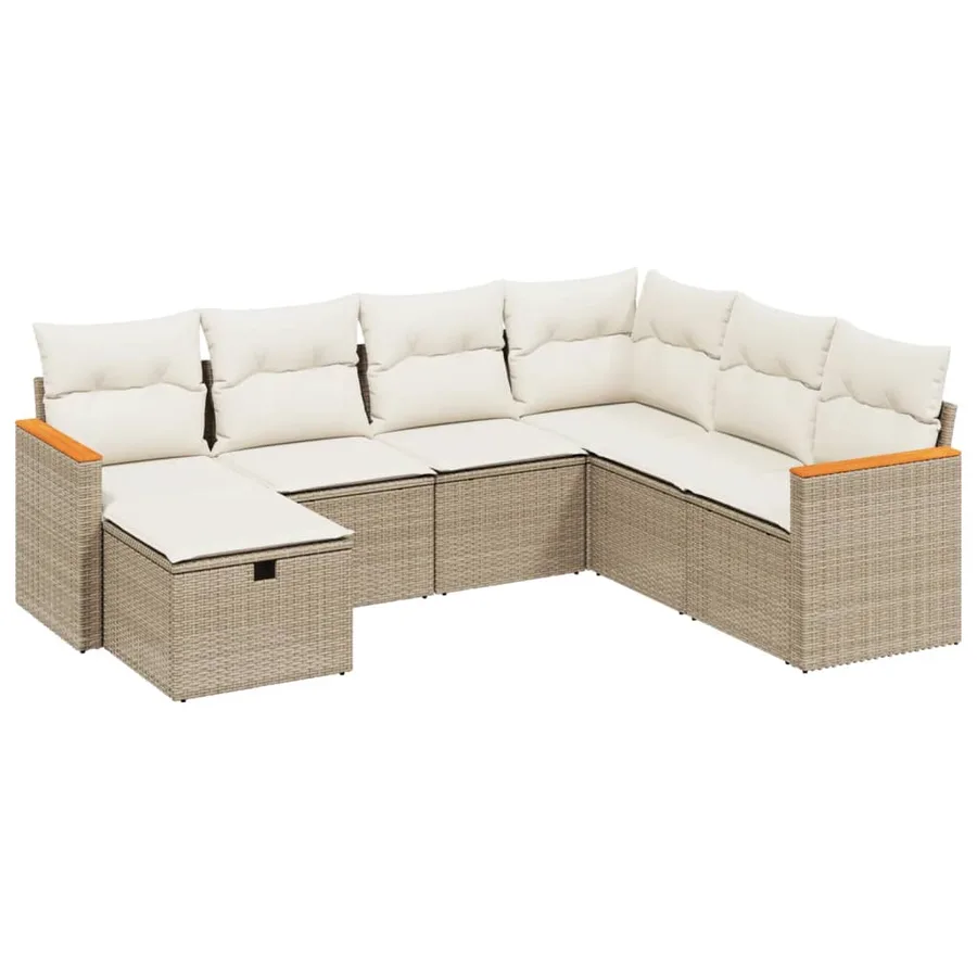 Salon de jardin avec coussins 7 pcs beige résine tressée - 2