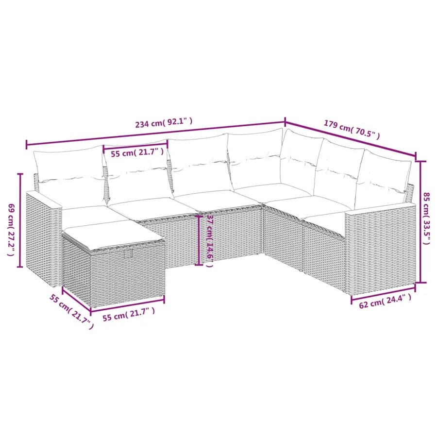 Salon de jardin avec coussins 7 pcs beige résine tressée - 4