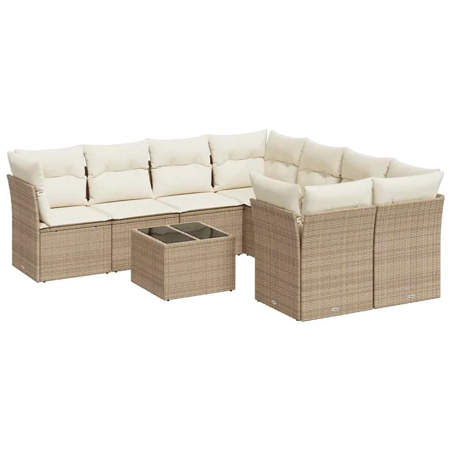 Salon de jardin avec coussins 9 pcs beige résine tressée - 2