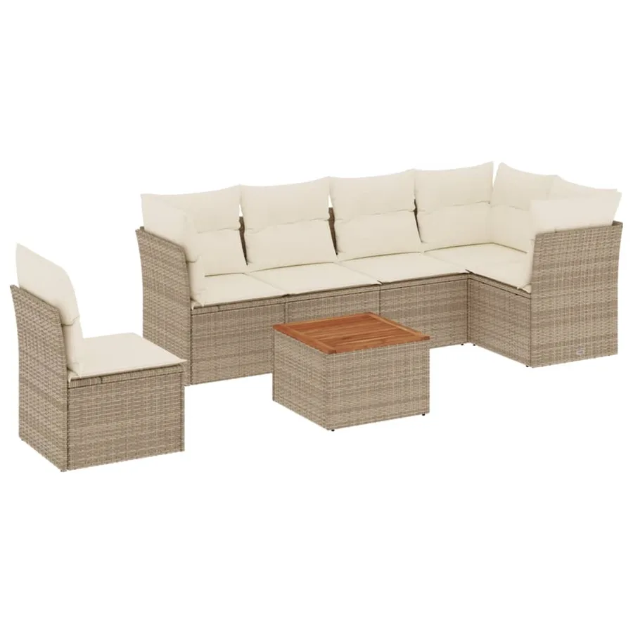 Salon de jardin avec coussins 7 pcs beige résine tressée - 2