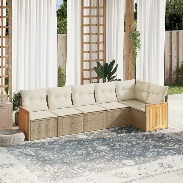 Salon de jardin avec coussins 6 pcs beige résine tressée