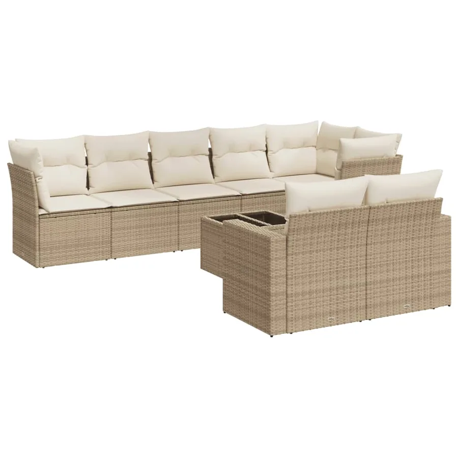 Salon de jardin avec coussins 9 pcs beige résine tressée - 2