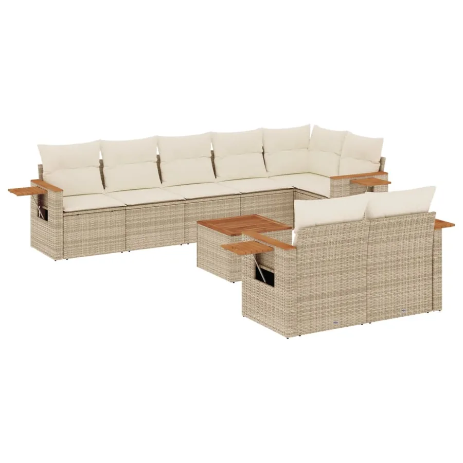 Salon de jardin avec coussins 9 pcs beige résine tressée - 2