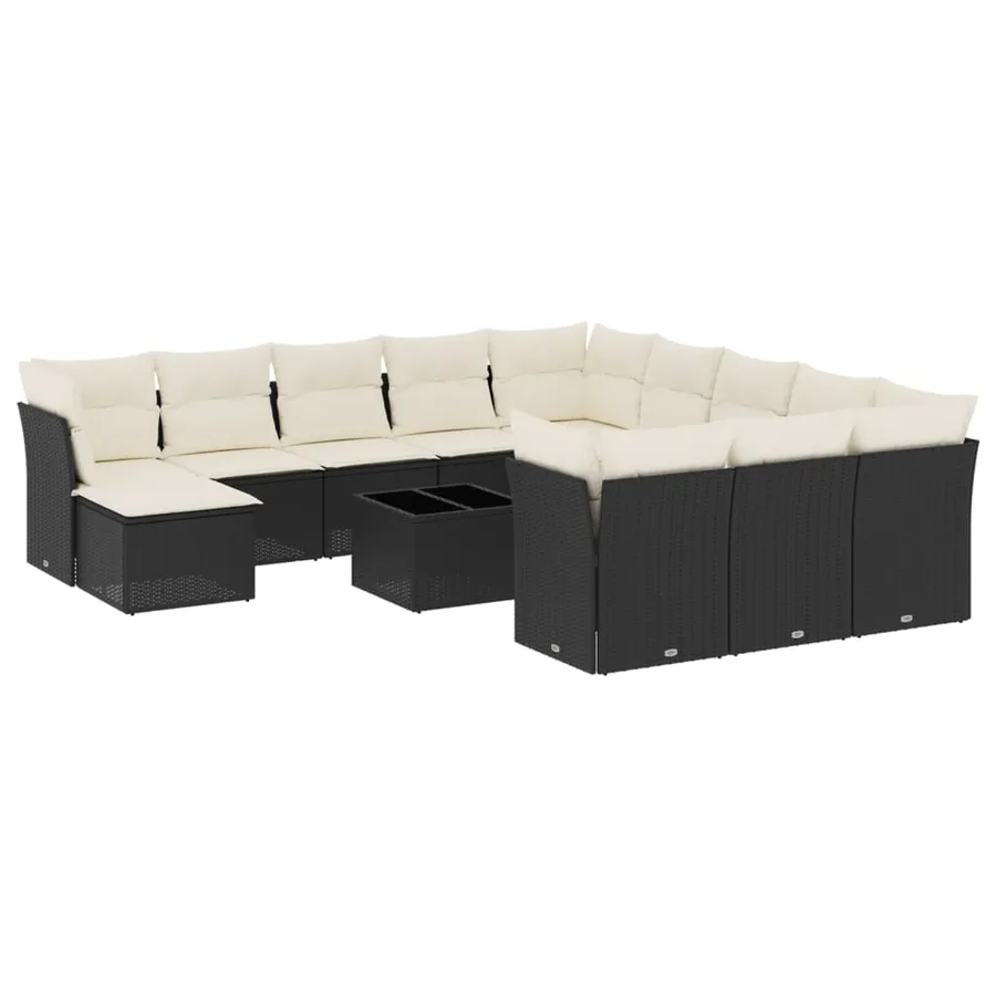 Salon de jardin avec coussins 13 pcs noir résine tressée - 2