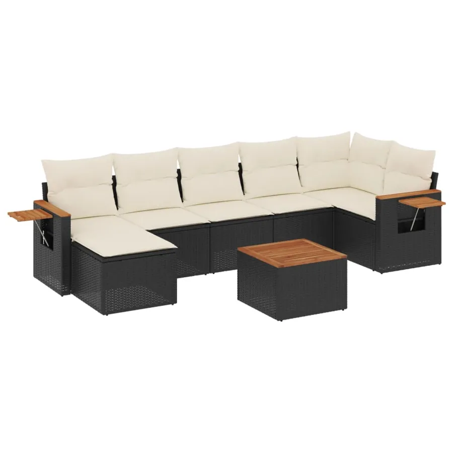 Salon de jardin 8 pcs avec coussins noir résine tressée - 2