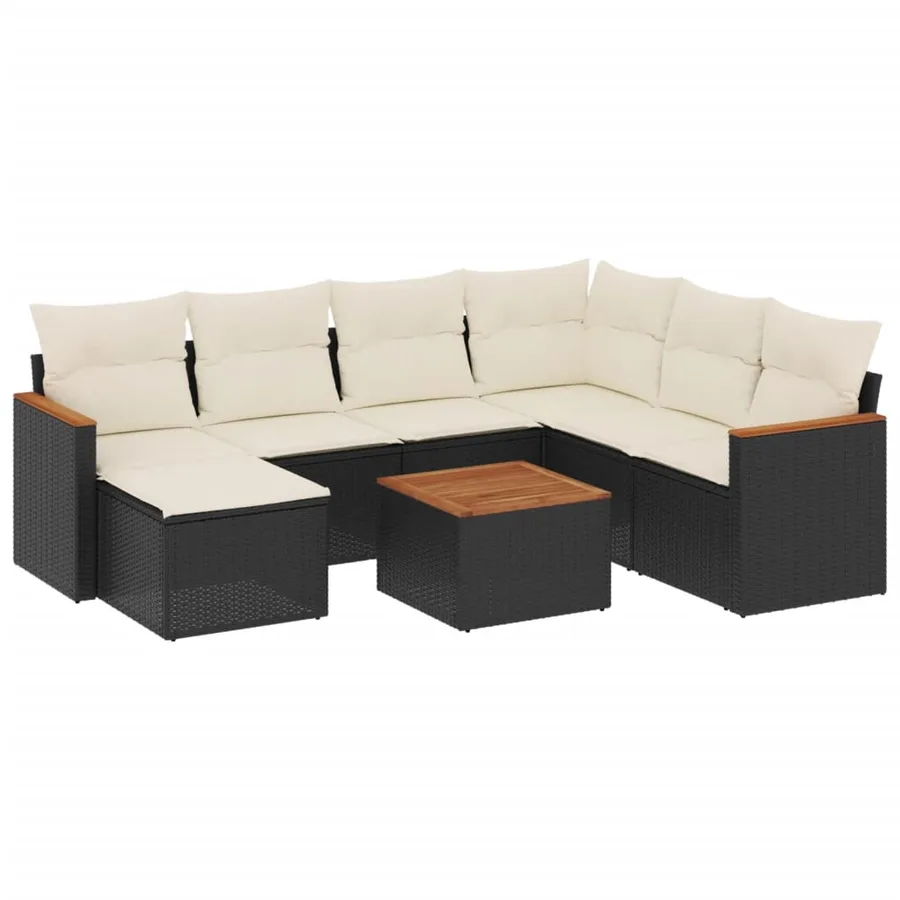 Salon de jardin 8 pcs avec coussins noir résine tressée - 2
