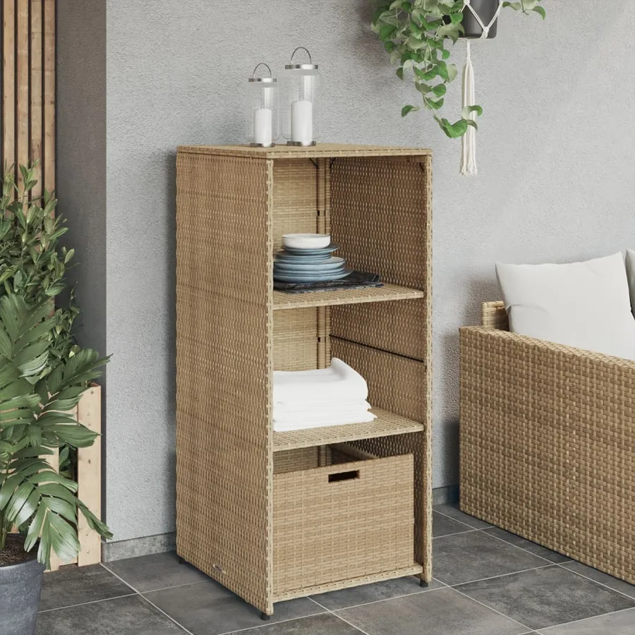 Armoire de rangement de jardin beige 50x55x115cm résine tressée - 3