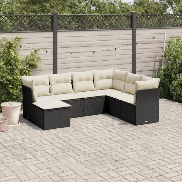 Salon de jardin 7 pcs avec coussins noir résine tressée 55 x 62 x 69 cm - 56,0 kg