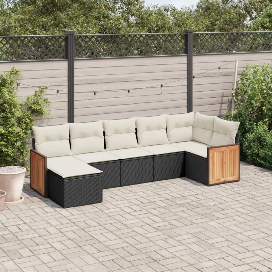 Salon de jardin 7 pcs avec coussins noir résine tressée 62 x 62 x 69 cm - 57,6 kg