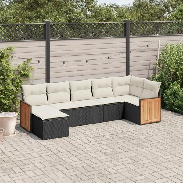 Salon de jardin 7 pcs avec coussins noir résine tressée 62 x 62 x 69 cm - 57,6 kg