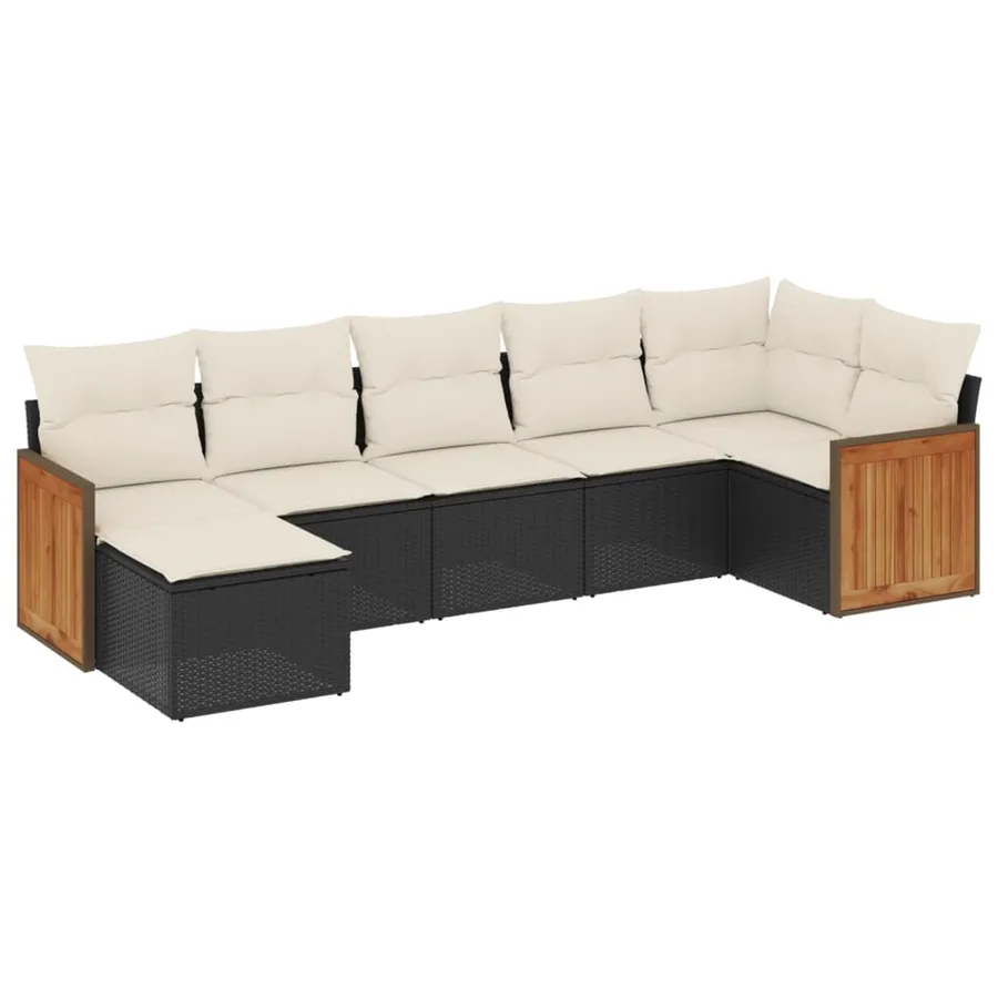 Salon de jardin 7 pcs avec coussins noir résine tressée 62 x 62 x 69 cm - 57,6 kg - 2