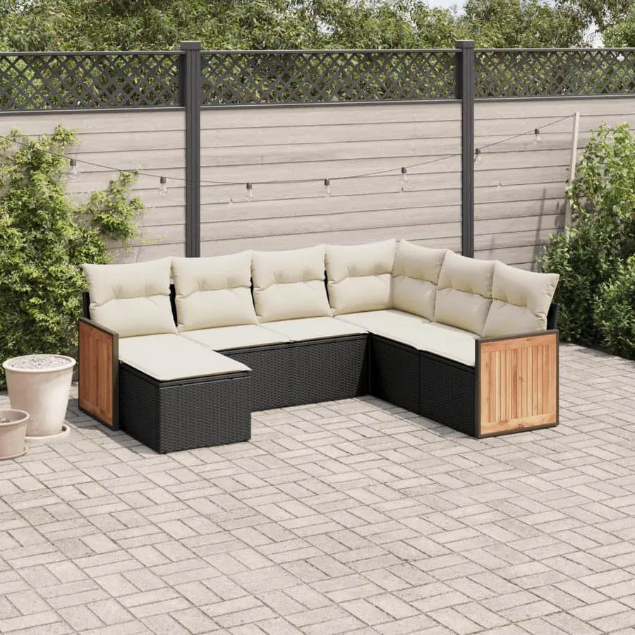 Salon de jardin 7 pcs avec coussins noir résine tressée 62 x 62 x 69 cm - 57,6 kg