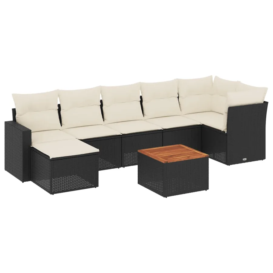 Salon de jardin 8 pcs avec coussins noir résine tressée - 2
