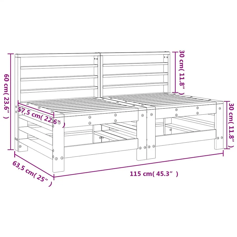 Canapés centraux de jardin 2 pcs bois de pin massif - 8